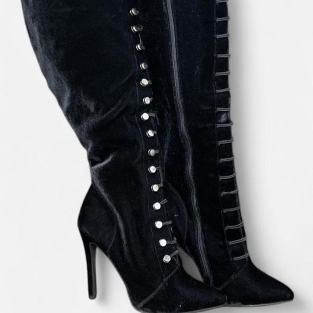 Unbranded Black velvet knee high boots military Victorian Napoleon 8.5